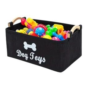 Felt Dog Toy Storage Box with Wooden Handles NEW